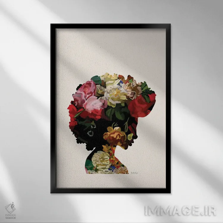 تابلو مینیمال سر با گل II اثر آملیا نویز - نمای قابدار مشکی