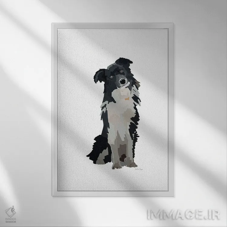 تابلو مینیمال توله سگ سیاه و سفید اثر آملیا نویز - نمای قابدار سفید