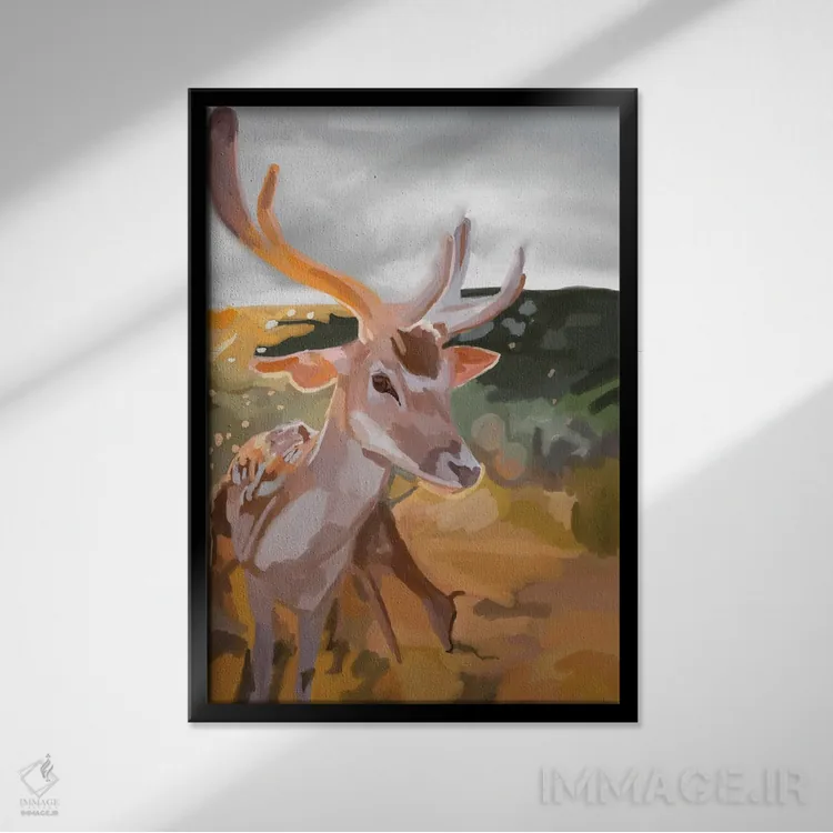 تابلو مینیمال گوزن اثر آملیا نویز - نمای قابدار مشکی