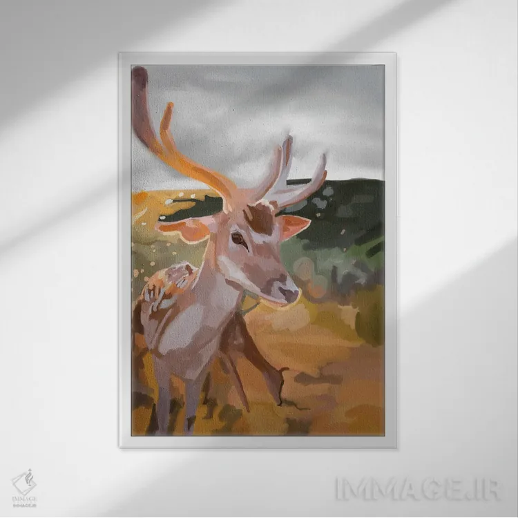 تابلو مینیمال گوزن اثر آملیا نویز - نمای قابدار سفید