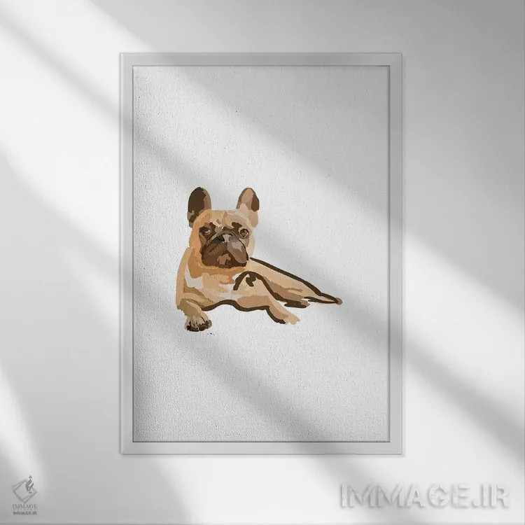 تابلو مینیمال بولداگ فرانسوی اثر آملیا نویز - نمای قابدار سفید