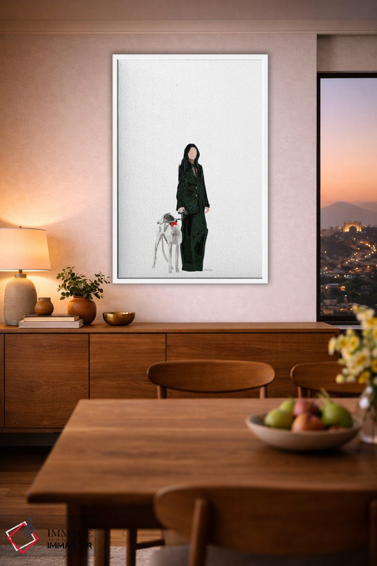 تابلو مینیمال دختر مد و سگ اثر آملیا نویز - D2W