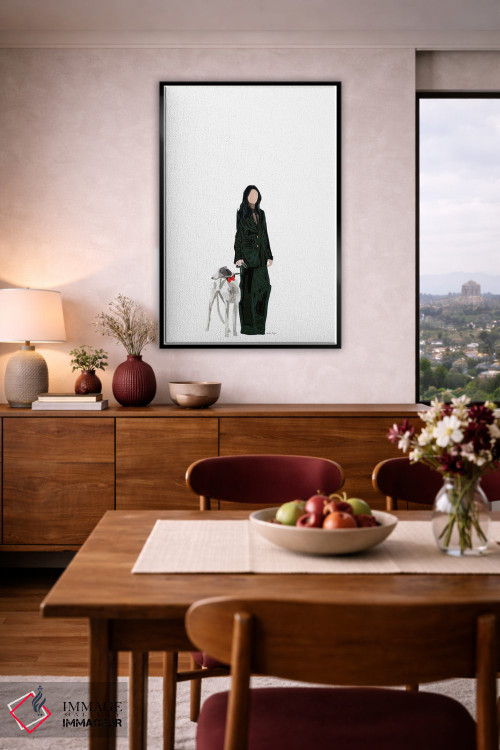 تابلو مینیمال دختر مد و سگ اثر آملیا نویز - D4B