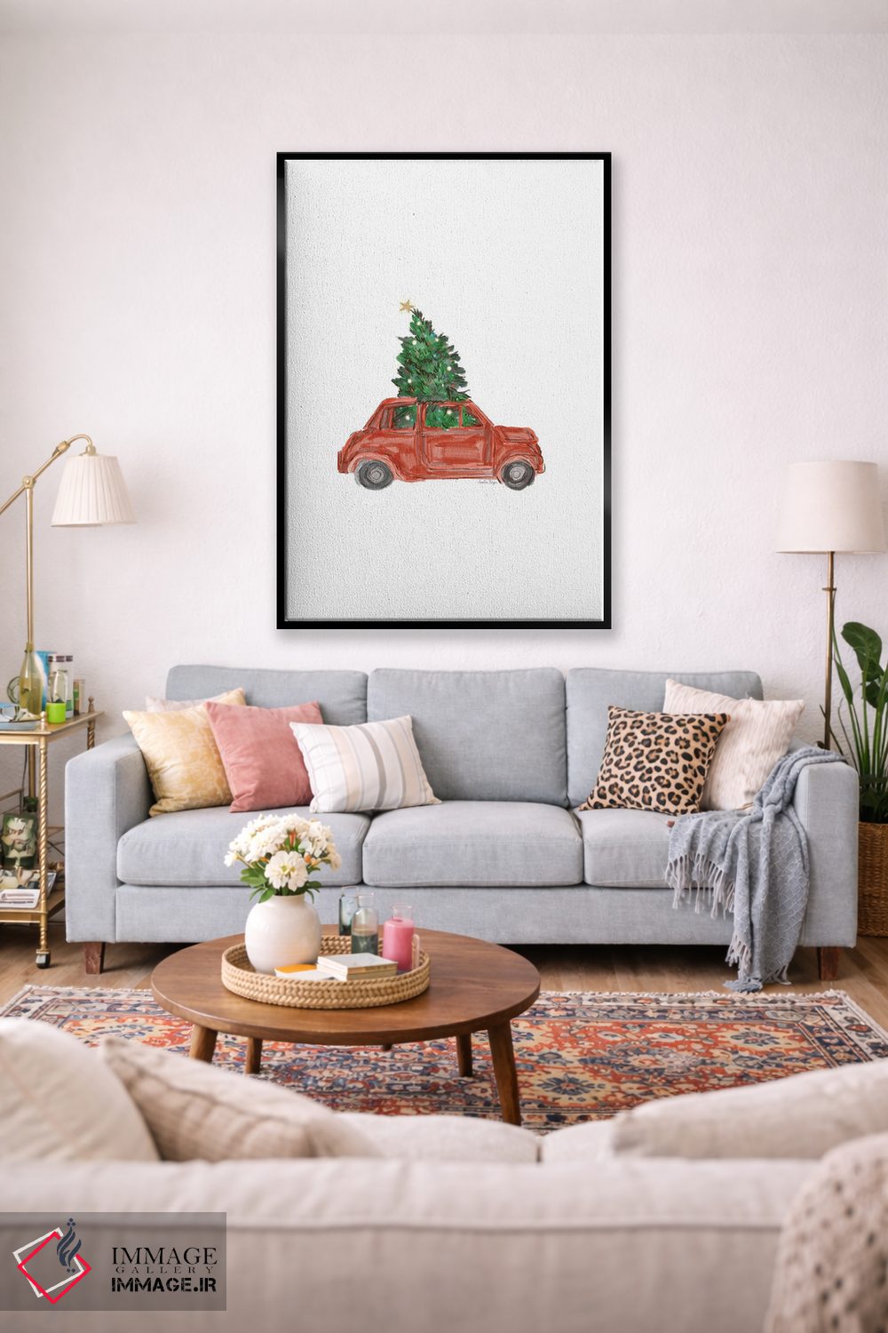 تابلو مینیمال ماشین و درخت کریسمس اثر آملیا نویز - D2B