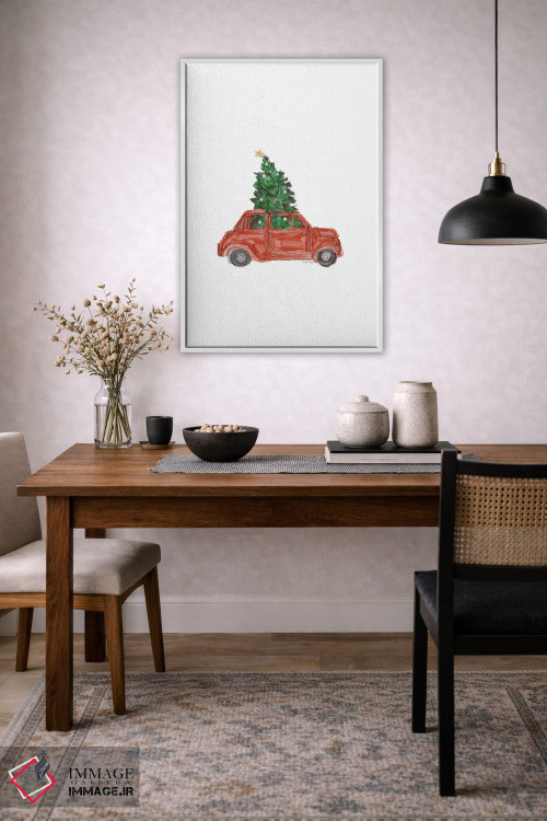 تابلو مینیمال ماشین و درخت کریسمس اثر آملیا نویز - D3W