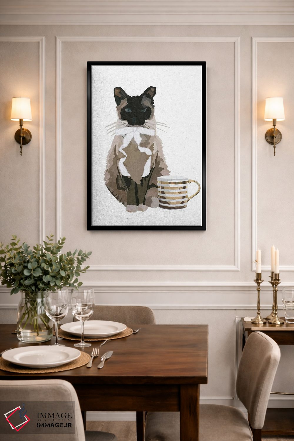 تابلو مینیمال گربه و قهوه اثر آملیا نویز - D2B