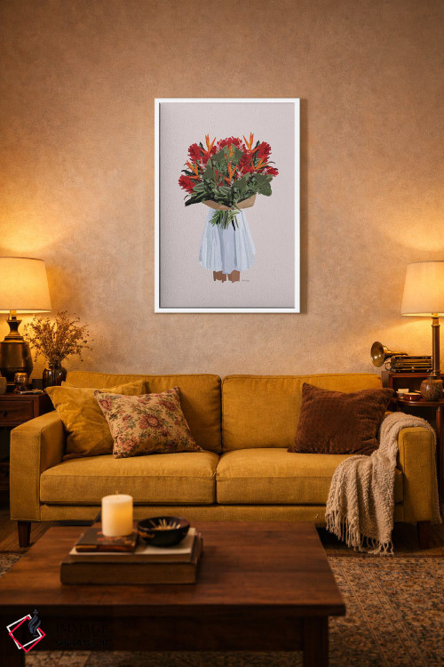 تابلو مینیمال دختر گل های استوایی اثر آملیا نویز - D1W