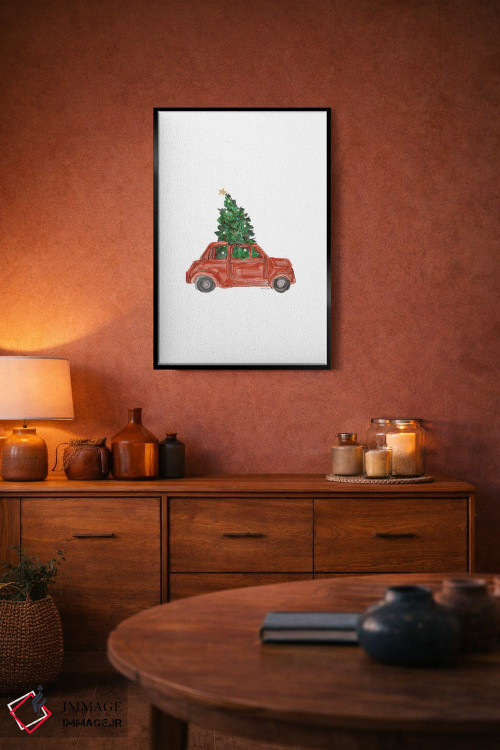 تابلو مینیمال ماشین و درخت کریسمس اثر آملیا نویز - D5B