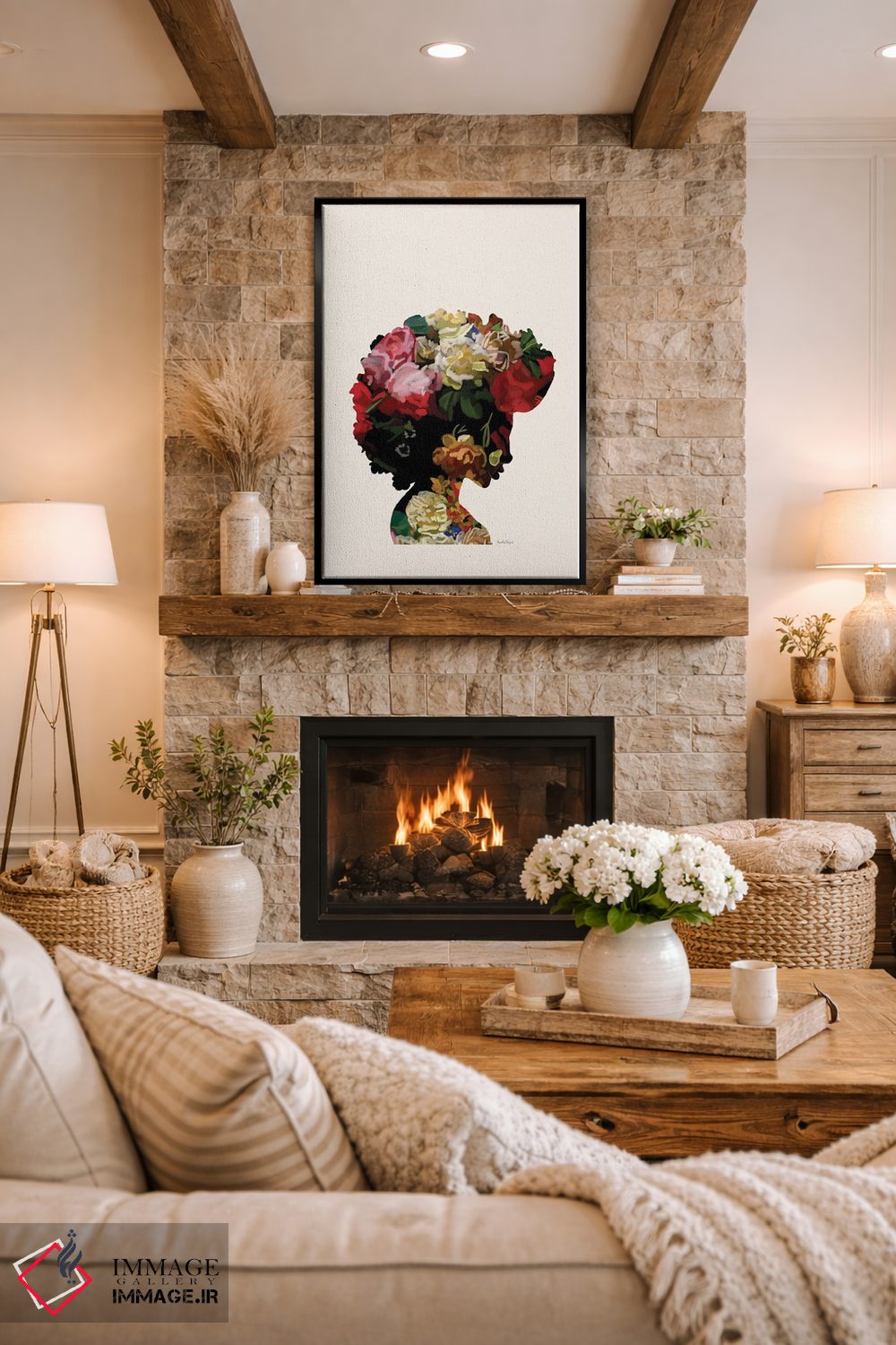 تابلو مینیمال سر با گل II اثر آملیا نویز - D1B