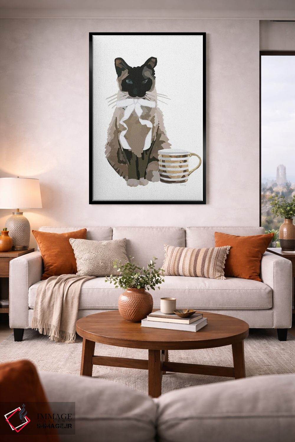 تابلو مینیمال گربه و قهوه اثر آملیا نویز - D3B
