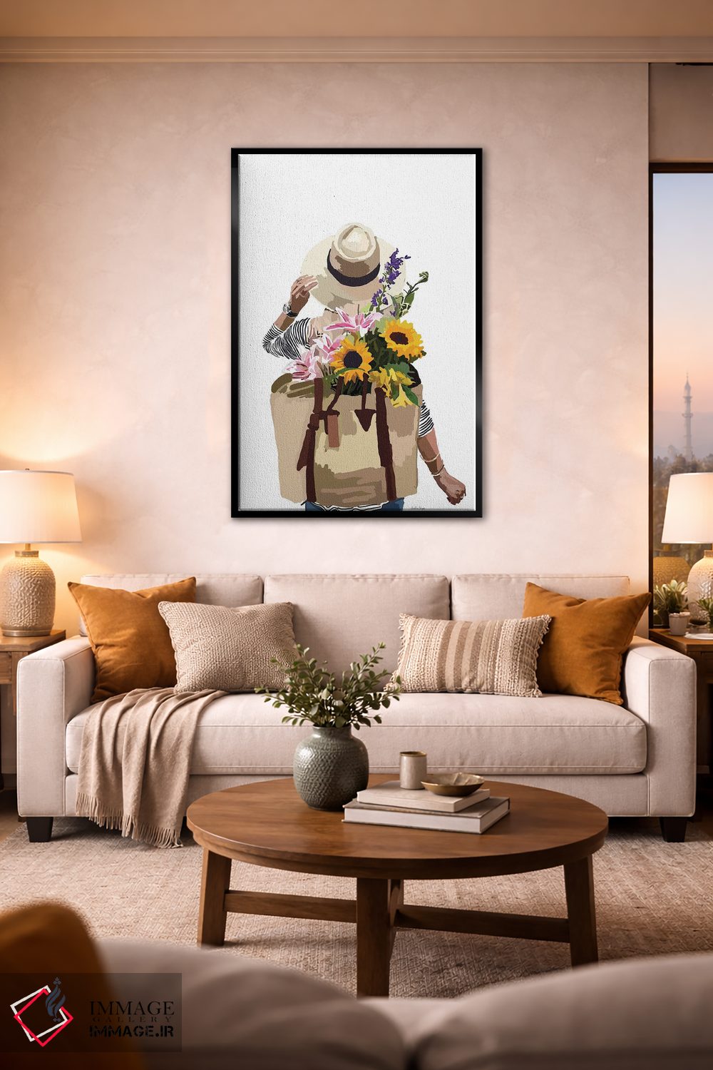 تابلو مینیمال کوله پشتی گلدار اثر آملیا نویز - D2B