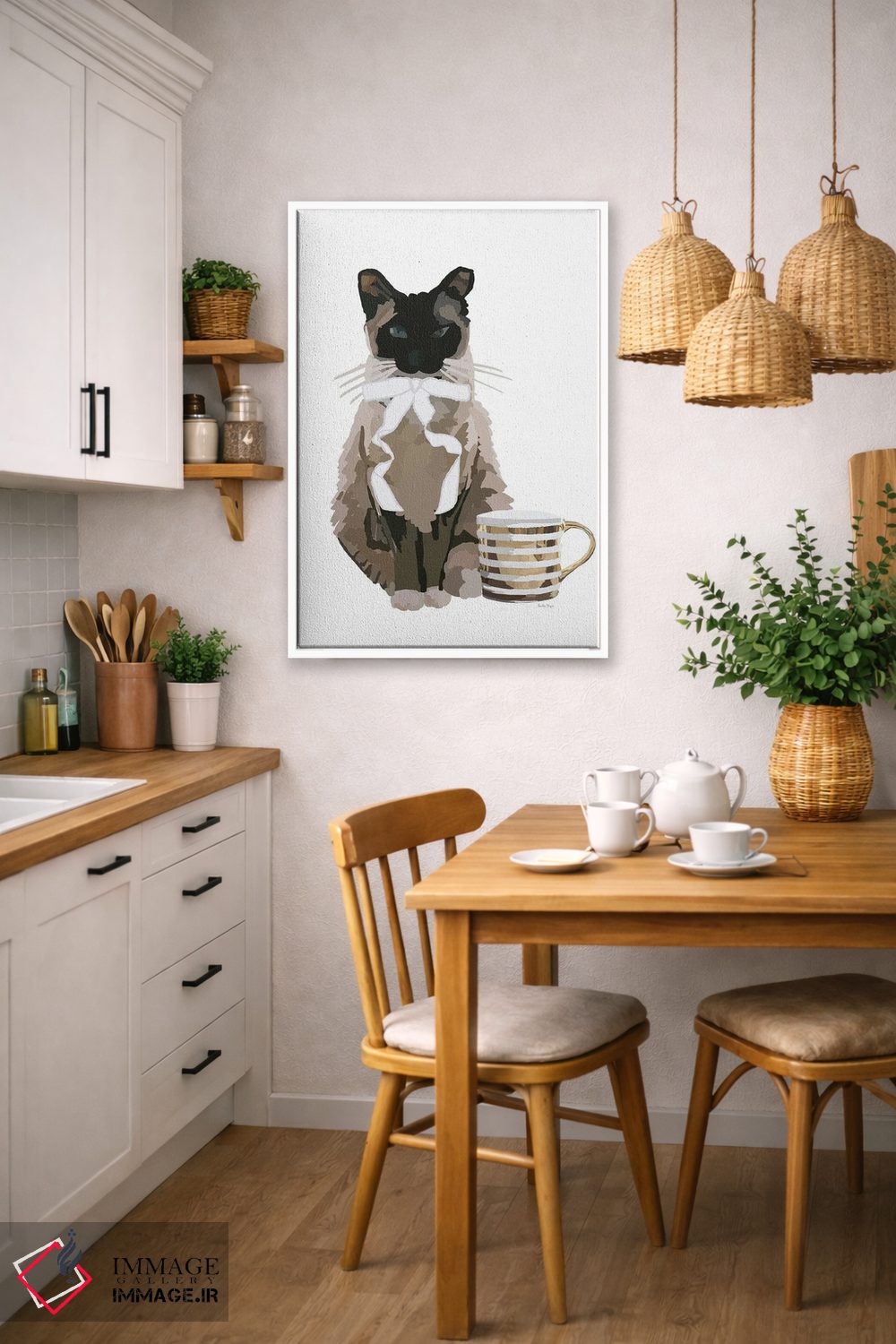تابلو مینیمال گربه و قهوه اثر آملیا نویز - D5W