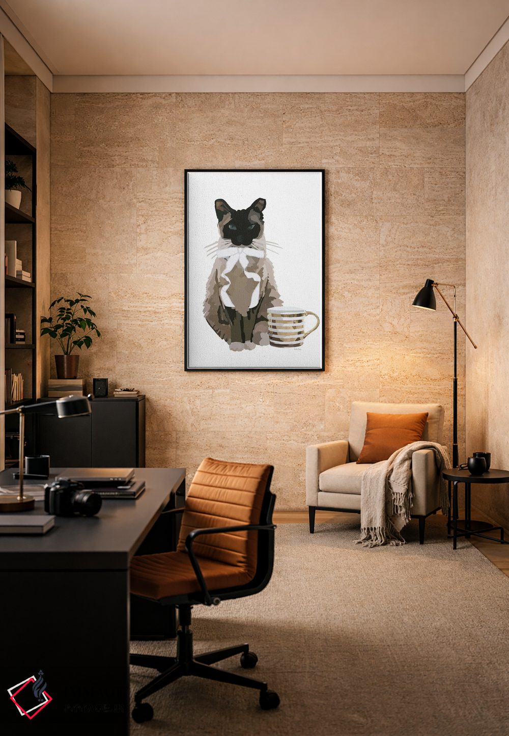 تابلو مینیمال گربه و قهوه اثر آملیا نویز - D6B