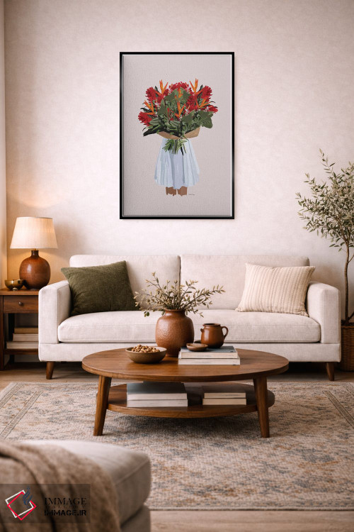 تابلو مینیمال دختر گل های استوایی اثر آملیا نویز - D4B