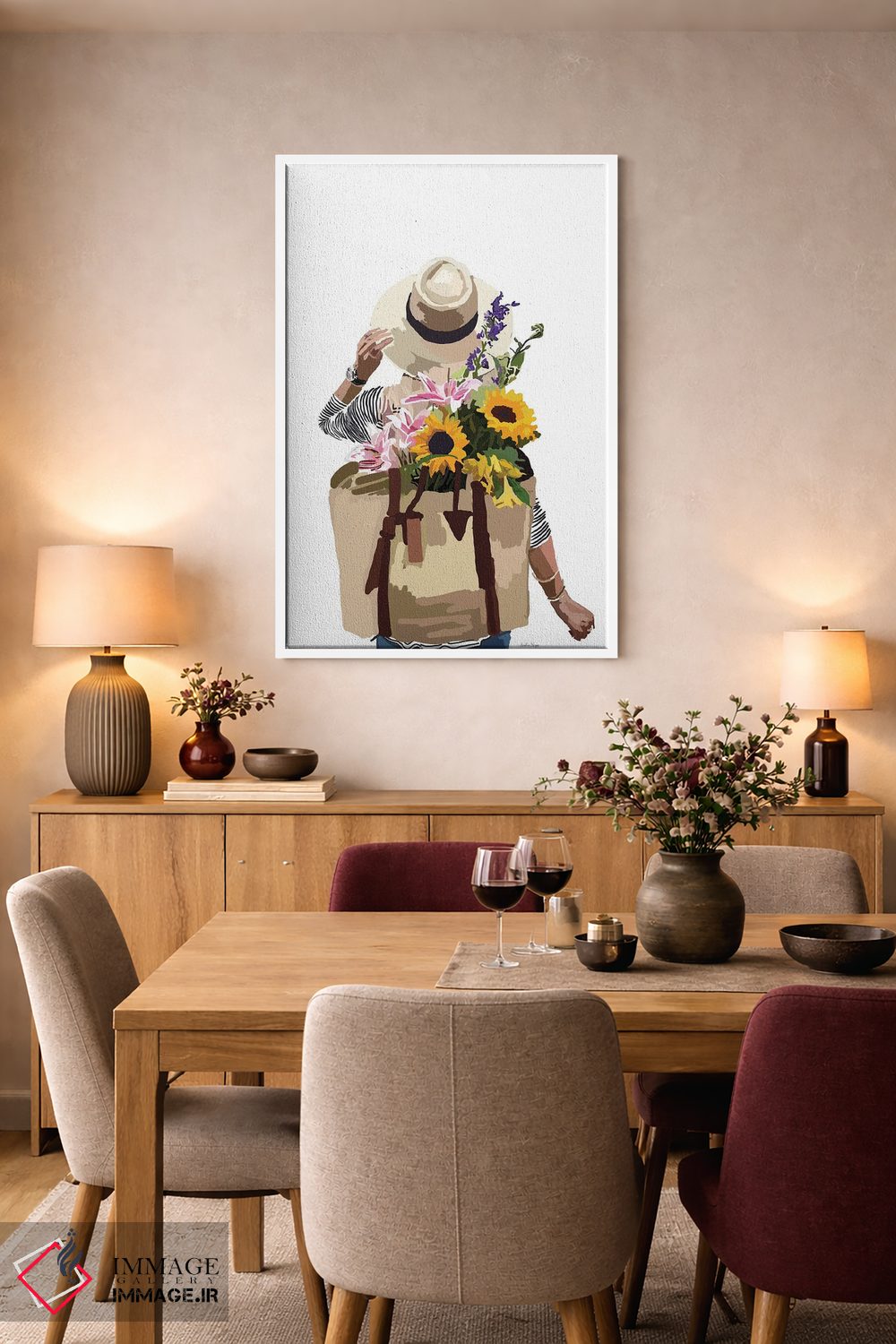 تابلو مینیمال کوله پشتی گلدار اثر آملیا نویز - D5W