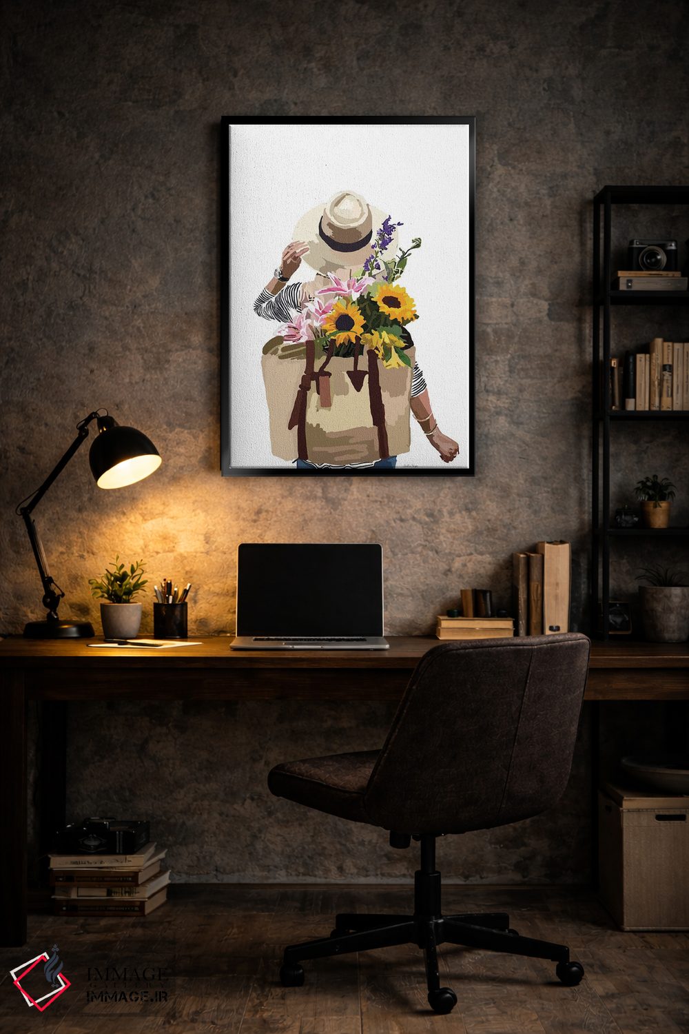 تابلو مینیمال کوله پشتی گلدار اثر آملیا نویز - D6B