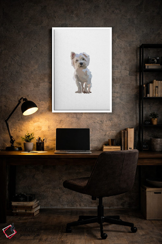 تابلو مینیمال توله سگ سفید اثر آملیا نویز - D5W
