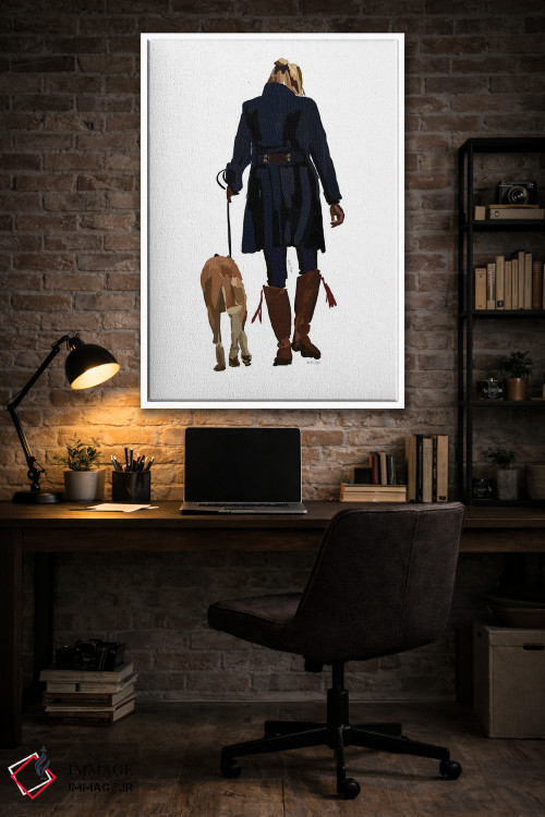 تابلو مینیمال دختر در حال پیاده روی با سگ اثر آملیا نویز - D3W