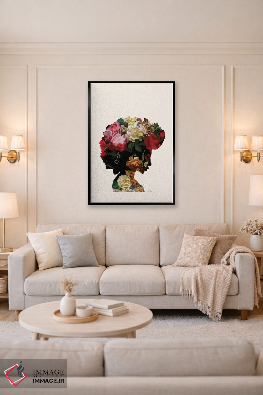 تابلو مینیمال سر با گل II اثر آملیا نویز - D5B