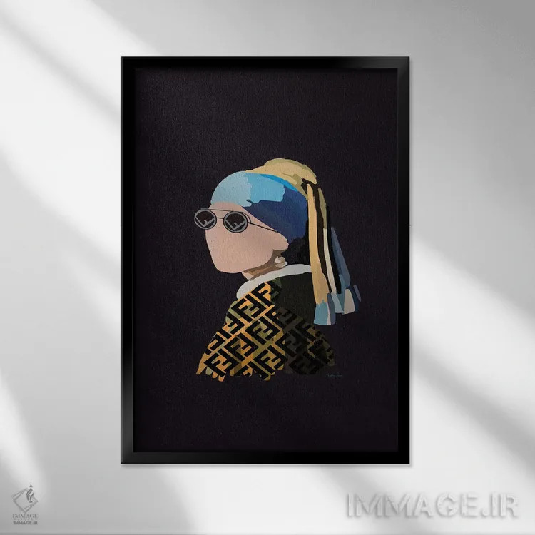 تابلو مینیمال دختر با گوشواره مرواریدی فندی اثر آملیا نویز - نمای قابدار مشکی