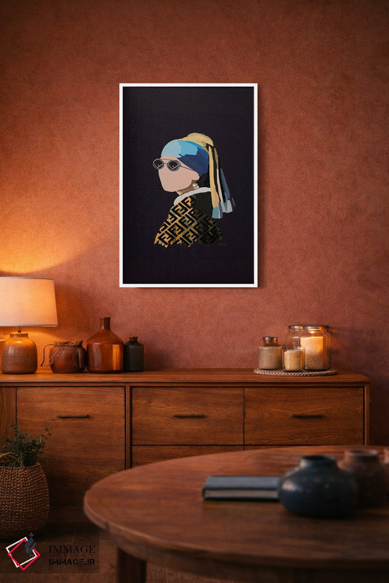 تابلو مینیمال دختر با گوشواره مرواریدی فندی اثر آملیا نویز - D4W