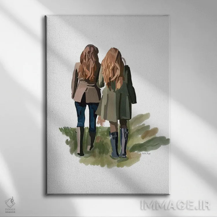 تابلو مینیمال دختران در حال قدم زدن اثر آملیا نویز - نمای روبهرو روی دیوار