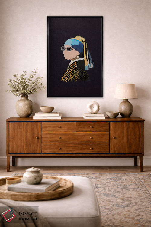 تابلو مینیمال دختر با گوشواره مرواریدی فندی اثر آملیا نویز - D5B