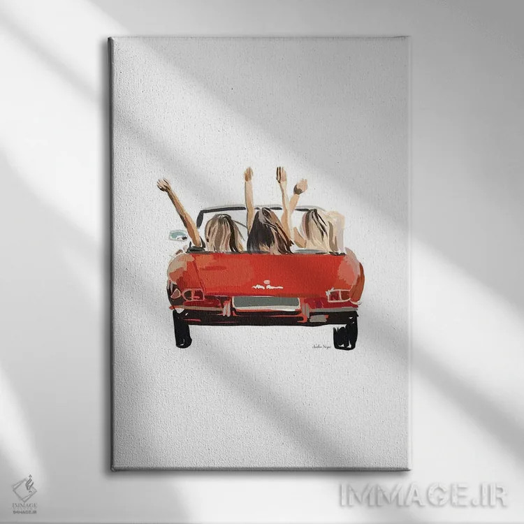 تابلو مینیمال ماشین دوستان دختر اثر آملیا نویز - نمای روبهرو روی دیوار