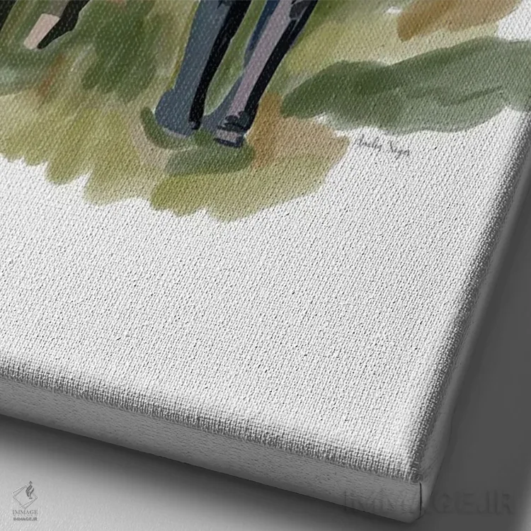 تابلو مینیمال دختران در حال قدم زدن اثر آملیا نویز - نمای نزدیک بافت بوم