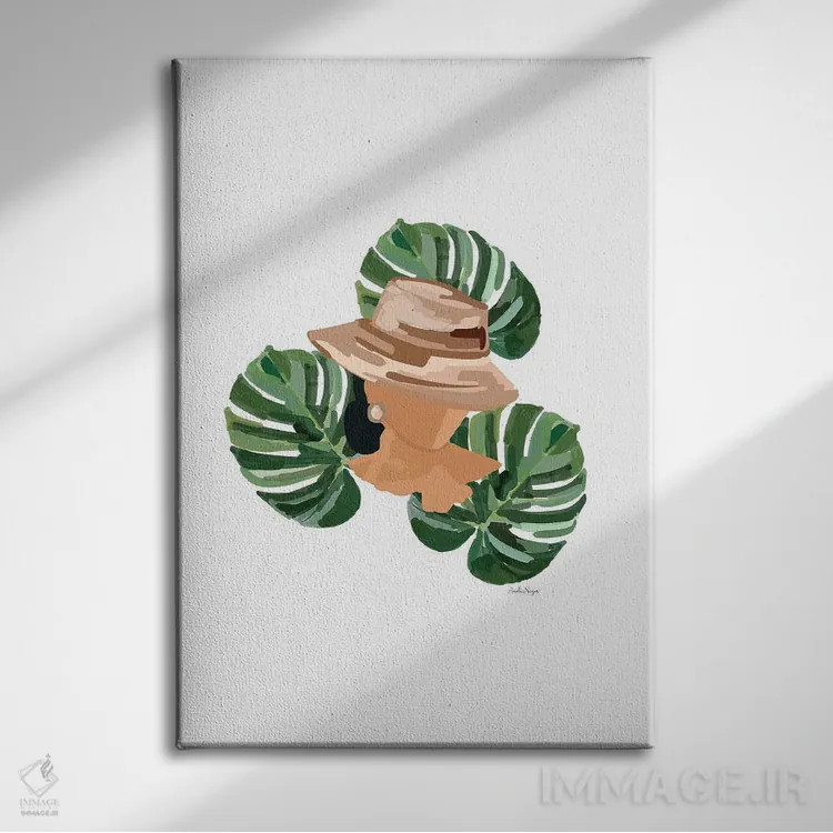 تابلو مینیمال بانویی با نخل ها I اثر آملیا نویز - نمای روبهرو روی دیوار