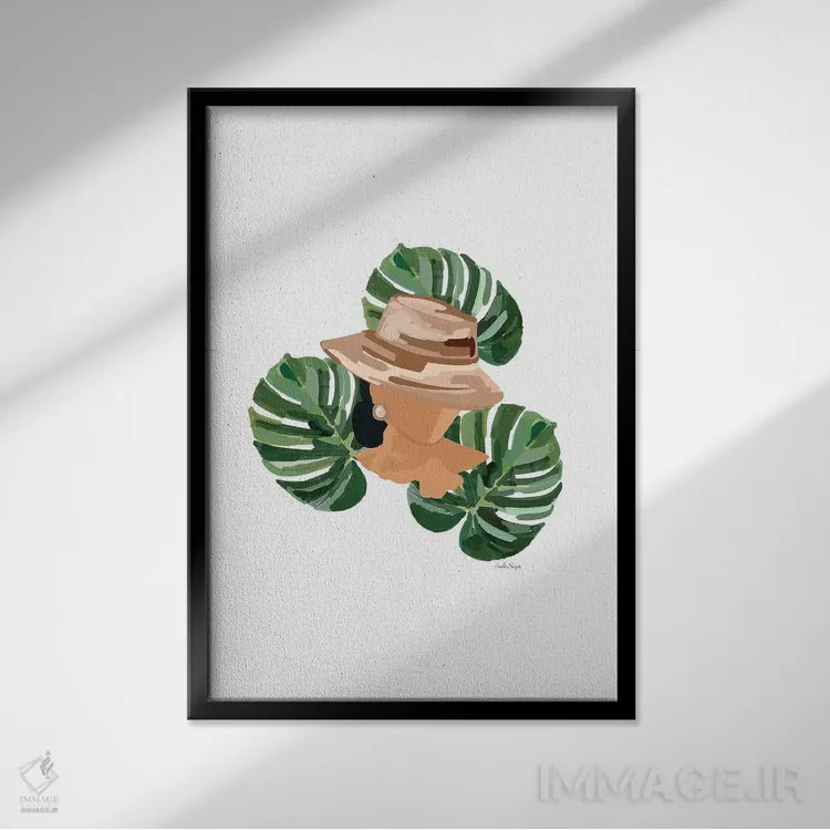 تابلو مینیمال بانویی با نخل ها I اثر آملیا نویز - نمای قابدار مشکی