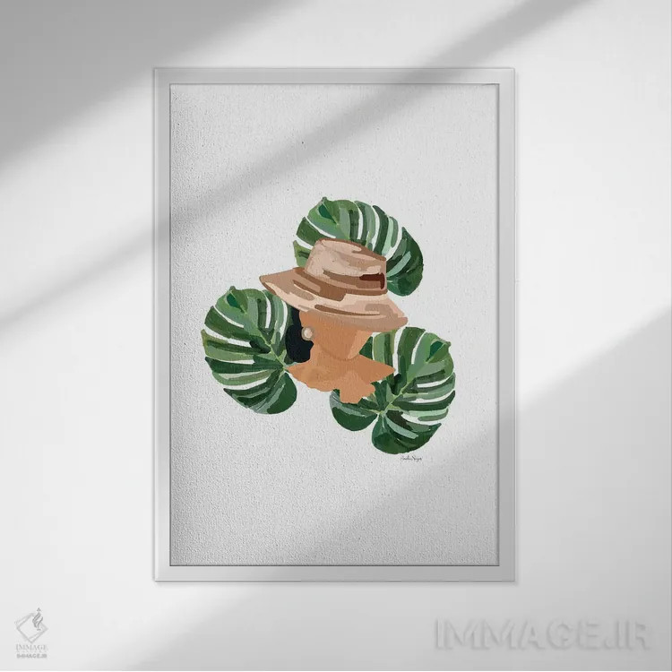 تابلو مینیمال بانویی با نخل ها I اثر آملیا نویز - نمای قابدار سفید