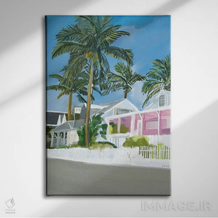 تابلو مدرن چشم انداز نخل ها اثر آملیا نویز - نمای روبهرو روی دیوار