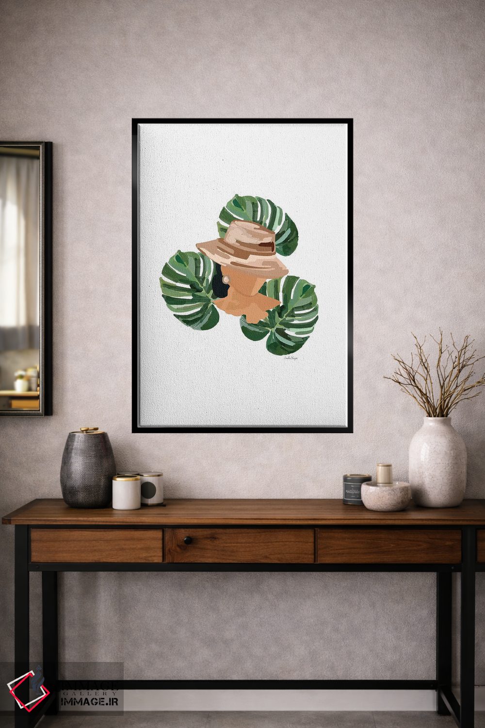 تابلو مینیمال بانویی با نخل ها I اثر آملیا نویز - D2B