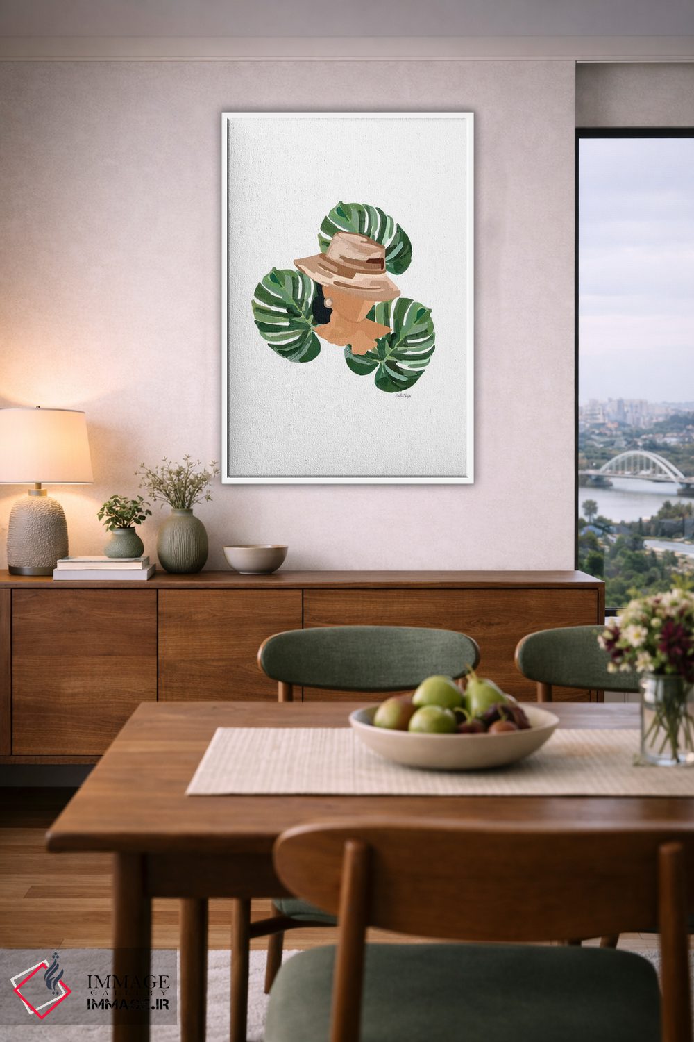 تابلو مینیمال بانویی با نخل ها I اثر آملیا نویز - D6W