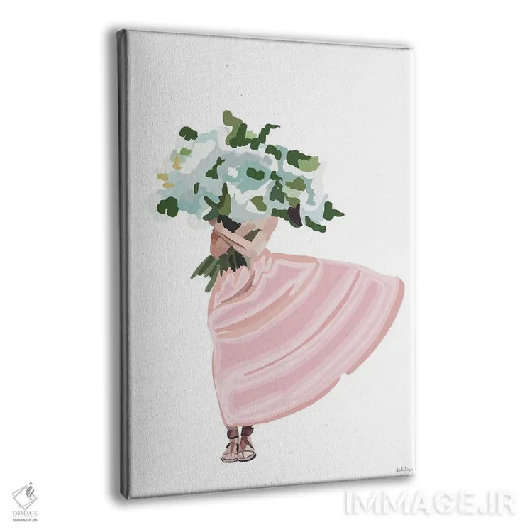 تابلو مینیمال پیراهن با گل های صورتی اثر آملیا نویز - نمای پرسپکتیو محصول