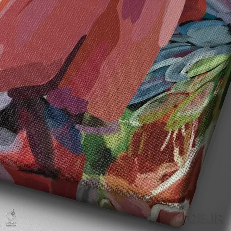 تابلو مدرن گلدار صورتی اثر آملیا نویز - نمای نزدیک بافت بوم