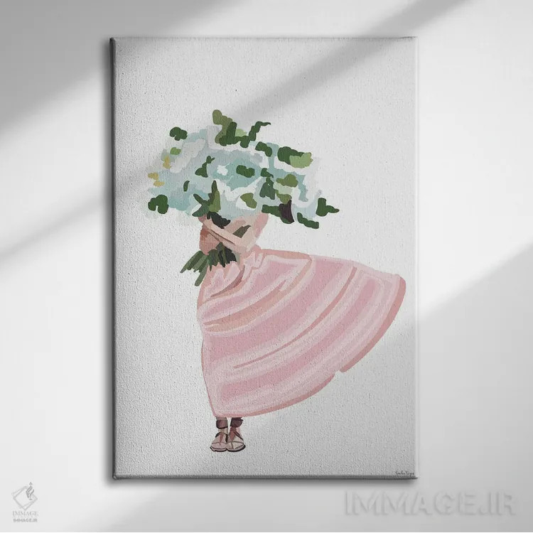 تابلو مینیمال پیراهن با گل های صورتی اثر آملیا نویز - نمای روبهرو روی دیوار