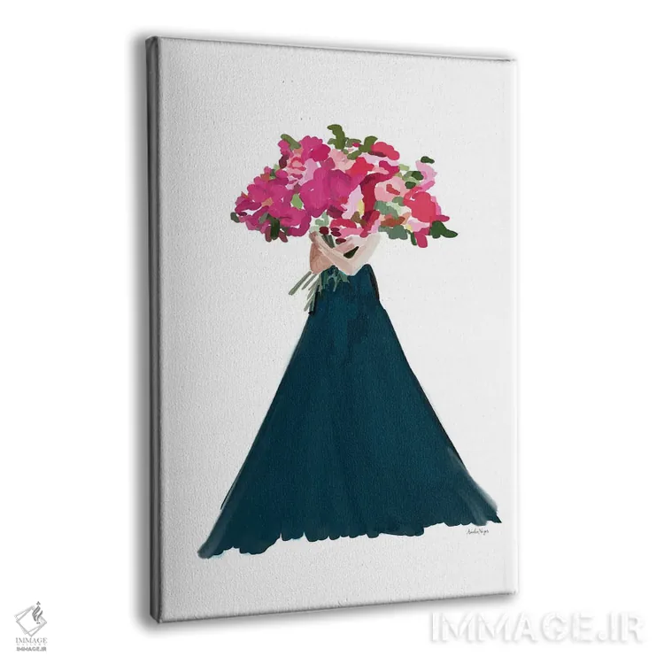 تابلو مینیمال زنان با گل های صورتی اثر آملیا نویز - نمای پرسپکتیو محصول