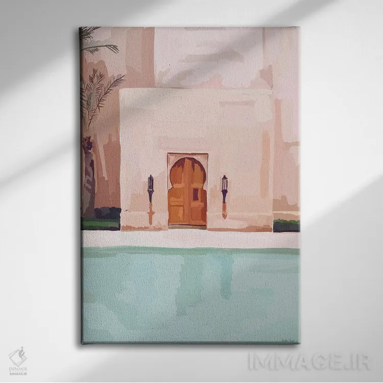تابلو مینیمال هتل صورتی اثر آملیا نویز - نمای روبهرو روی دیوار
