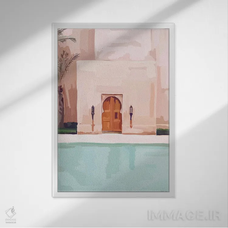 تابلو مینیمال هتل صورتی اثر آملیا نویز - نمای قابدار سفید