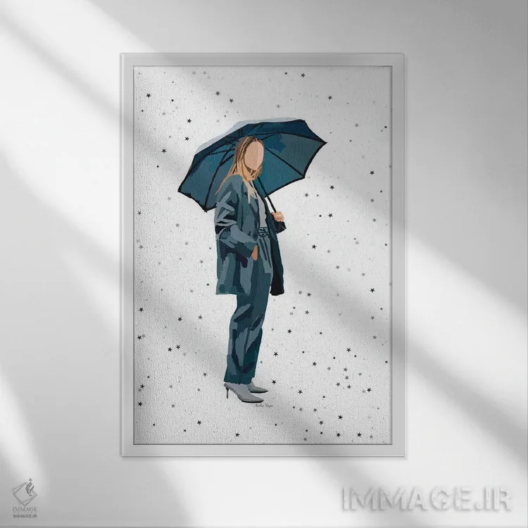 تابلو مینیمال بارش ستاره ها اثر آملیا نویز - نمای قابدار سفید