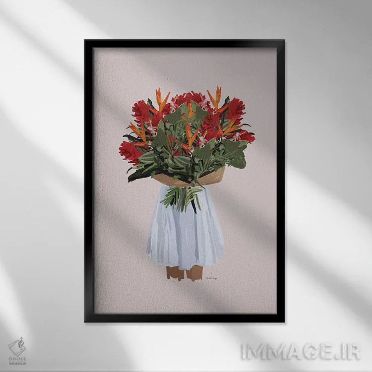 تابلو مینیمال گل های قرمز اثر آملیا نویز - نمای قابدار مشکی