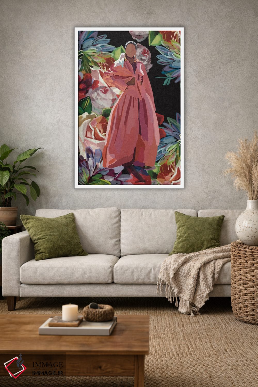 تابلو مدرن گلدار صورتی اثر آملیا نویز - D1W