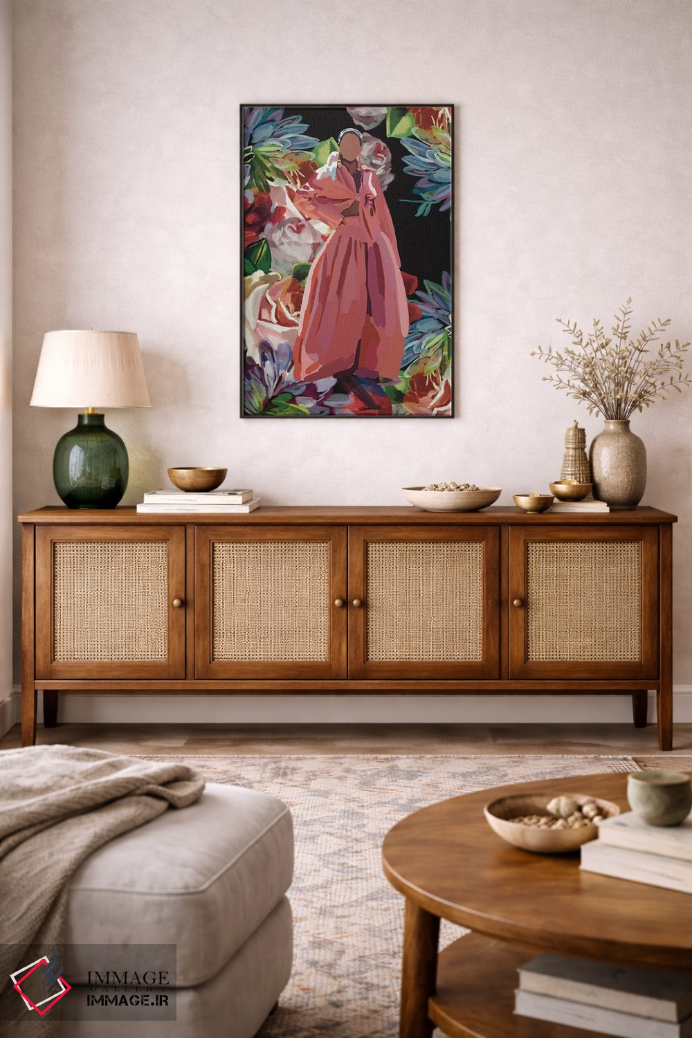 تابلو مدرن گلدار صورتی اثر آملیا نویز - D4B