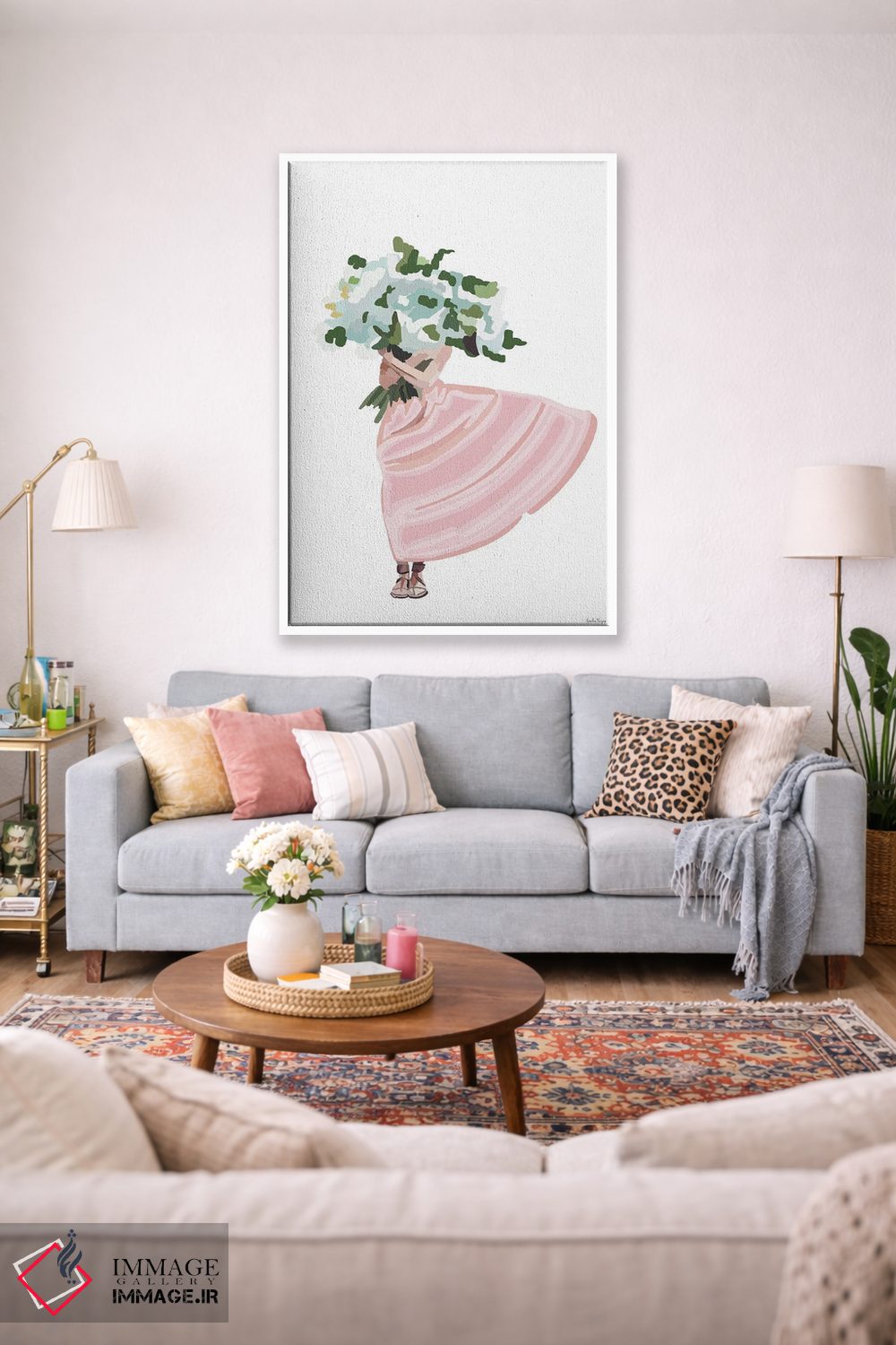 تابلو مینیمال پیراهن با گل های صورتی اثر آملیا نویز - D1W