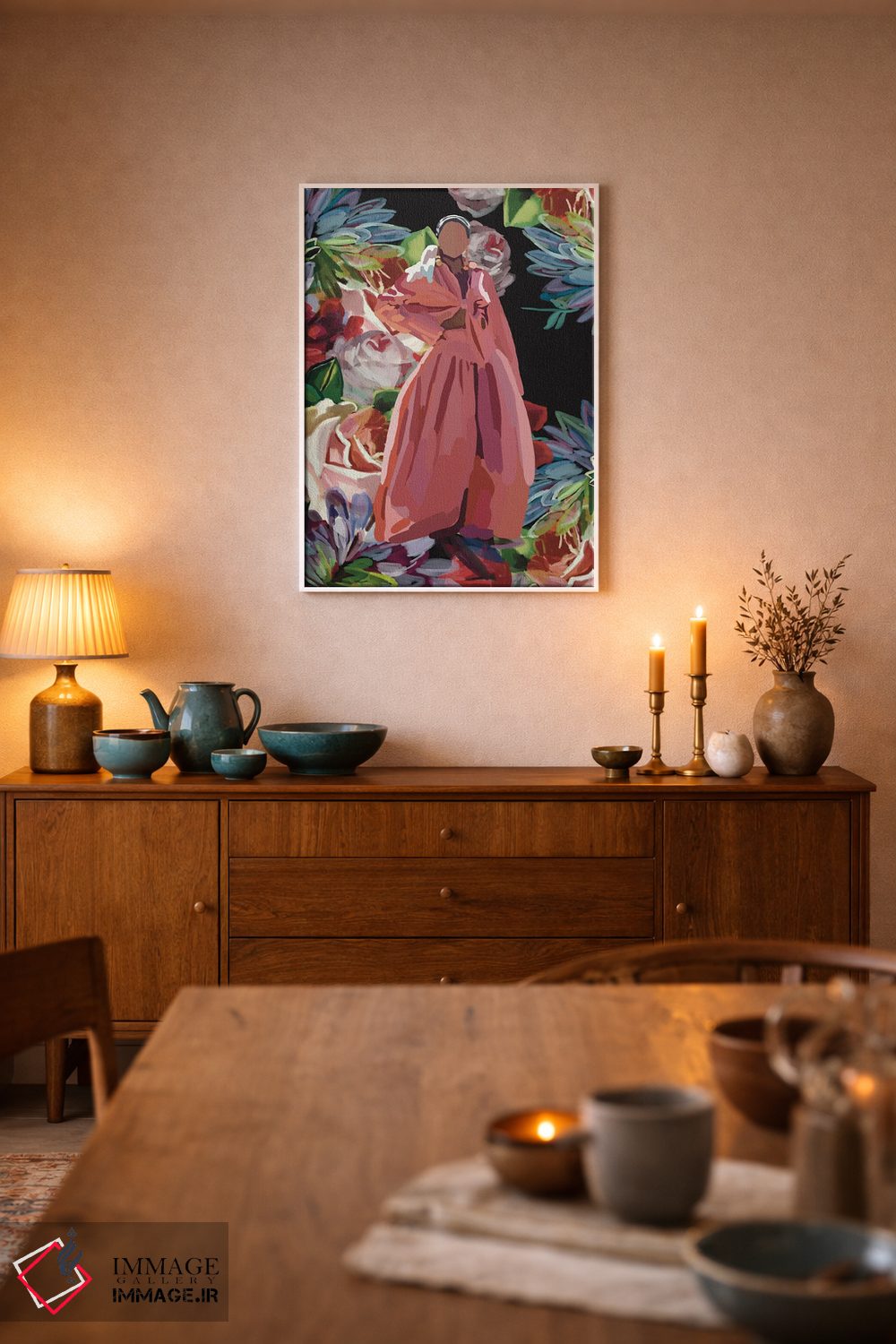 تابلو مدرن گلدار صورتی اثر آملیا نویز - D5W