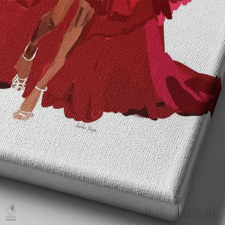 تابلو مینیمال لحظه مد قرمز اثر آملیا نویز - نمای نزدیک بافت بوم