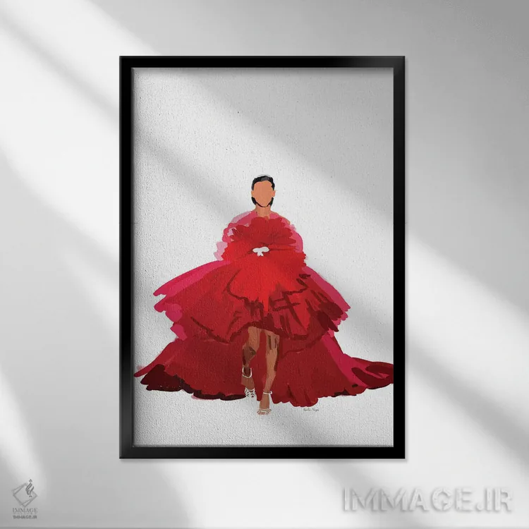 تابلو مینیمال لحظه مد قرمز اثر آملیا نویز - نمای قابدار مشکی