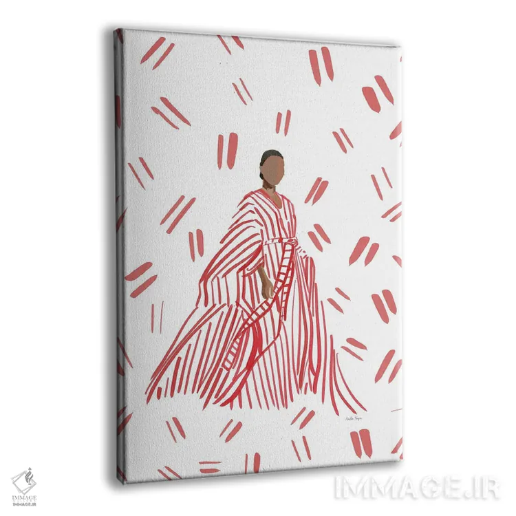 تابلو مینیمال مدگرای لباس شب قرمز اثر آملیا نویز - نمای پرسپکتیو محصول